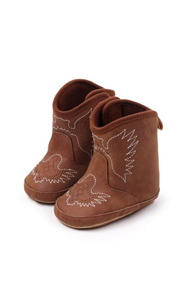 Superbaby Baby booties, brown, cowboy style, with wing embroidery