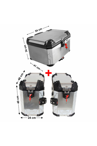 GP KOMPOZİT Universal 75+40+40 lt Alüminyum Motosiklet Çanta Seti Gri