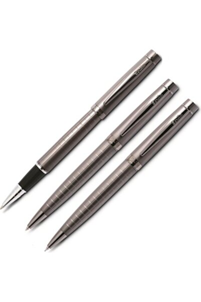 Scrikss 38 Karbon Gri Roller + Tükenmez+Versatil Kalem Seti Honour Yeni Ahşap...