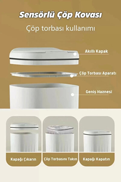 pnr shop 20L UV Işık Akıllı Koku Geçirmez Teknolojik Sensörlü Çöp Kovası Ofis...