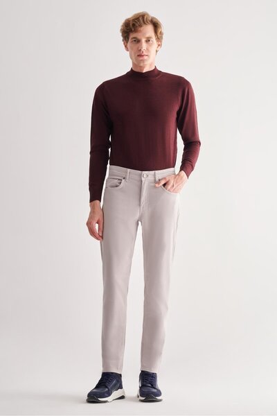 İmza Stone Color Casual Slim Fit 5-Pocket Straight-Leg Pants 1003255321