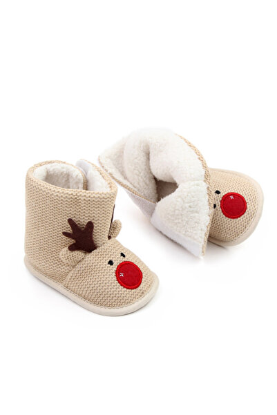 Superbaby Cream booties for babies - The mischievous reindeer