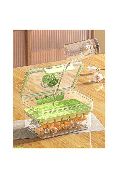easybox Flippy Ice Tray, Single Layer, Airtight Closure, PP+PET, 19 x 12 x 9.5 cm, Green
