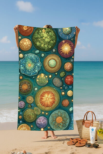 BETHA منشفة شاطئ قطنية بنمط دائري – تصميم منقوش – 75x150 سم
