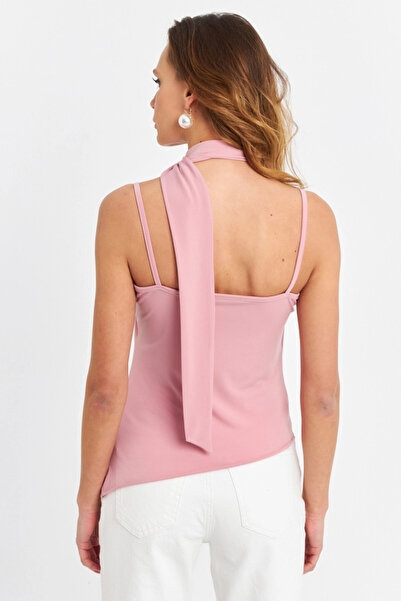 Cool & Sexy Women's Powder Scarf Asymmetrical Blouse Hor0079