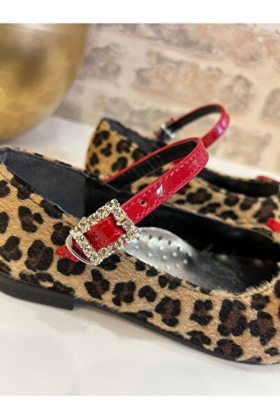 ROSE SHOES KİDS Leopard Feather Shiny Stone Ballerinas