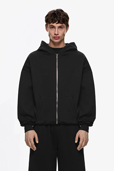 YAKAMEL Erkek 3İplik Şardonlu Geniş Bol Mevsimlik Kapşonlu Düz Hırka