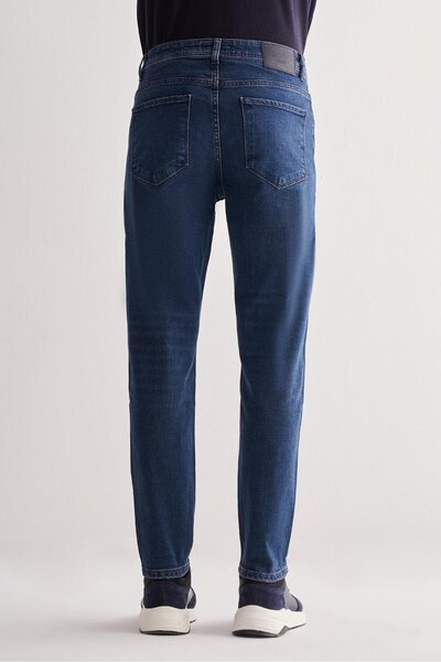 İmza Dark Navy Gabardine 5 Pocket Straight Leg Casual Slim Fit Cotton Denim Trousers 1023255151