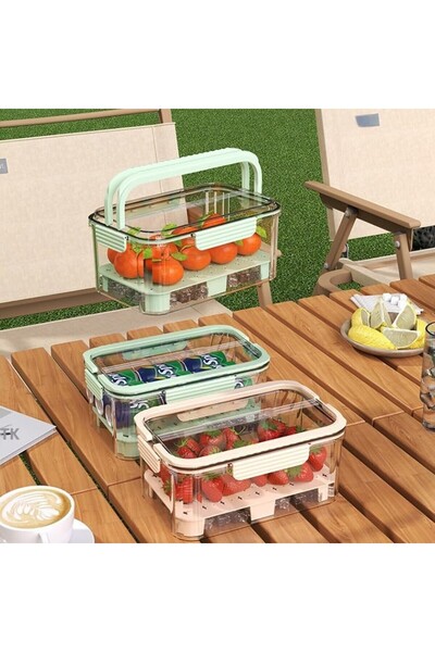 Flippy Food Storage Box, 2 Compartments, Ice Compartment, PET, 23x15x10.8 cm, Green