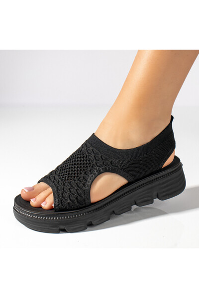 Modlet.ro Women's black perforated thick-sole sandals MOD11370