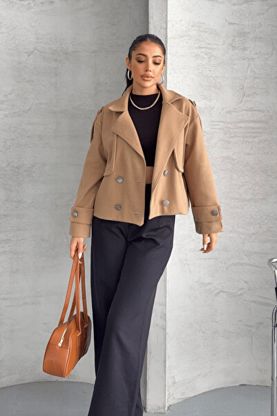 BEYBOS معطف بومبر من قماش الكاش미ور - بني فاتح