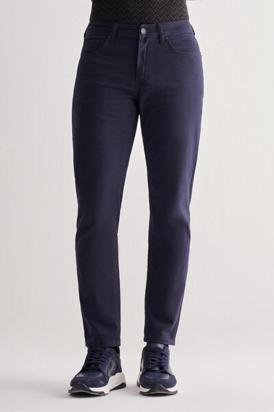 İmza Dark Navy Blue Casual Slim Fit 5-Pocket Straight-Leg Trousers 1003255320
