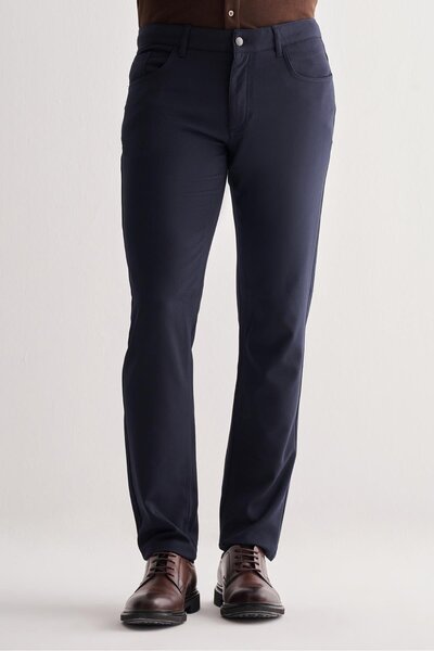 İmza Navy Blue 5 Pocket Straight Leg Flexible Slim Fit Casual Trousers 1003255157