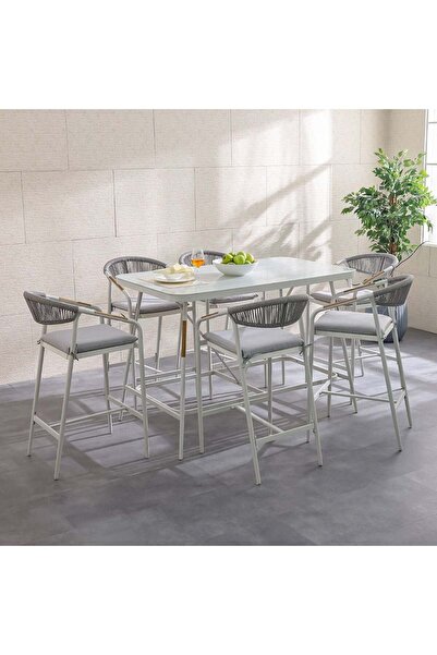 Danube Home طقم بار نيكسا (شخص واحد + ستة أشخاص) | طقم طعام خارجي (سبع قطع) | أثاث بإطار فولاذي مقاوم للماء