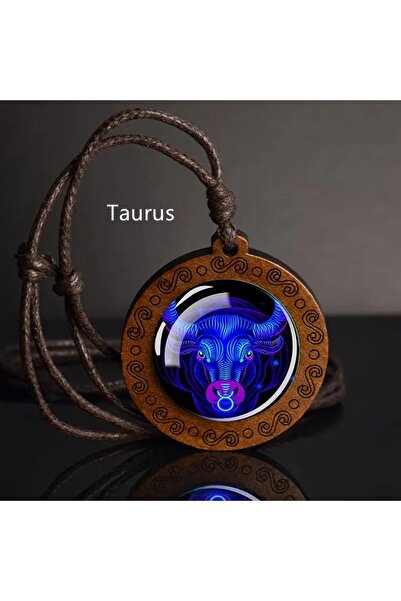 YIWU Taurus Zodiac Sign Rope Faux Leather Necklace Infinity Symbol Wood Pendant
