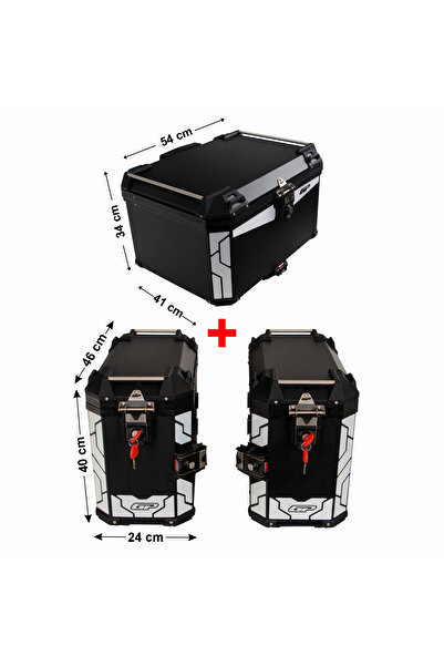 GP KOMPOZİT Universal 75+40+40 lt Alüminyum Motosiklet Çanta Seti Siyah