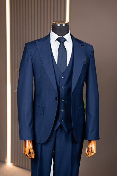 Terzi Ayhan Classics Costum cu vestă Slimfit Bleumarin