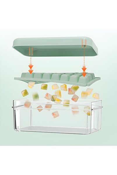Flippy Ice Box Set Flippy, Home Use, 1 Ice Tray with Airtight Lid and Scoop, 23.5x13.3x10 cm, Green