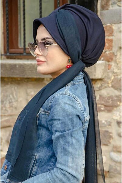 Aişe tesettür Тъмносин шал с шапка