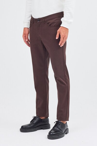 İmza Milky Brown 5-Pocket Straight-Leg Cotton Slim Fit 5-Pocket Casual Pants 1003255154