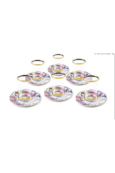 esdekor Porcelain 5Inch Tea Saucer and Tea Cup Bone China Tea Set 6 Sets of 12 Pieces