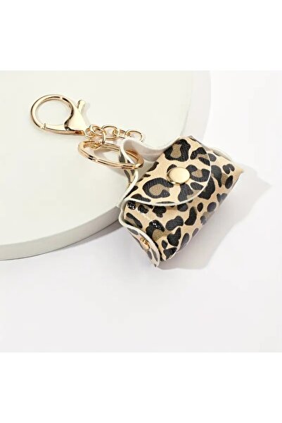 YIWU Leopard Pattern Faux Leather Keychain, Mini Ornament Bag Keychain with Buckle, Daily Use, Gift