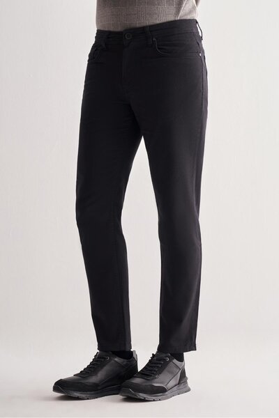 İmza Black Casual Slim Fit 5-Pocket Straight-Leg Trousers 1003255320