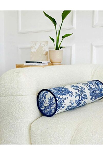 shules collection وسادة مبطنة من الكتان الفرنسي الأزرق. وسادة أسطوانية مبطنة ...