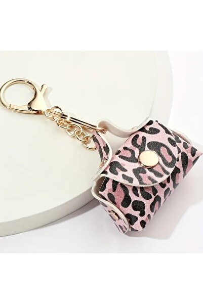 YIWU سلسلة مفاتيح من الجلد الصناعي بنقشة الفهد، حقيبة صغيرة مزخرفة مع مشبك، للاستخدام اليومي، هدية