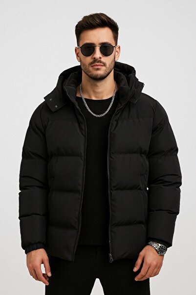 S&M CLOTHİNG New Season Men's Fiber-Filled & Waterproof Detachable Hooded Puffer Men's Coat