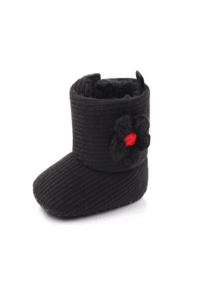 Superbaby Black booties - Crocheted flower