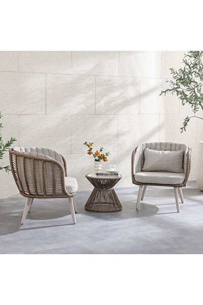 Danube Home Luna 1+2 Seater Balcony Set | All Weather 3 Piece Bistro Set | Modern Outdoor Furniture - Beige