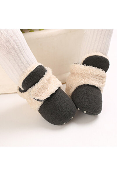Superbaby Cream and petrol grey plush booties for babies