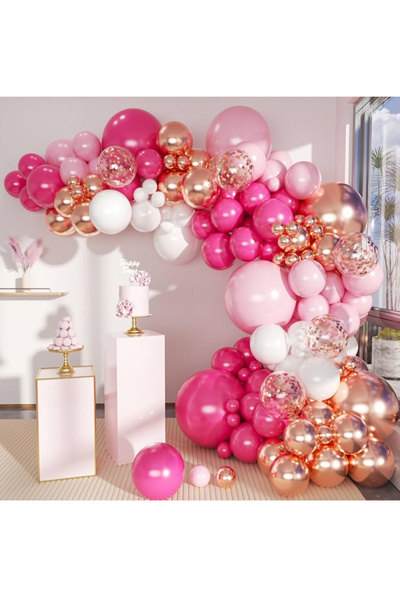 Çemrek Süs Parti مجموعة سلسلة بالونات من الكروم باللون الوردي الفوشيا والأبيض...