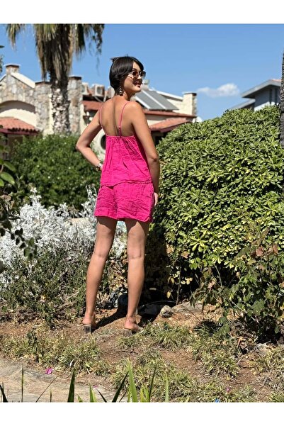 Punta Otantik Nc3159 Front Tassel Linen Italian Shorts Suit Pink