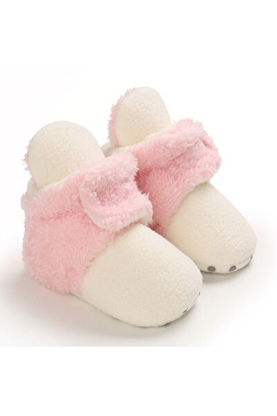 Superbaby Ботички с козина в цвят слонова кост и розово за момичета, с тарале...