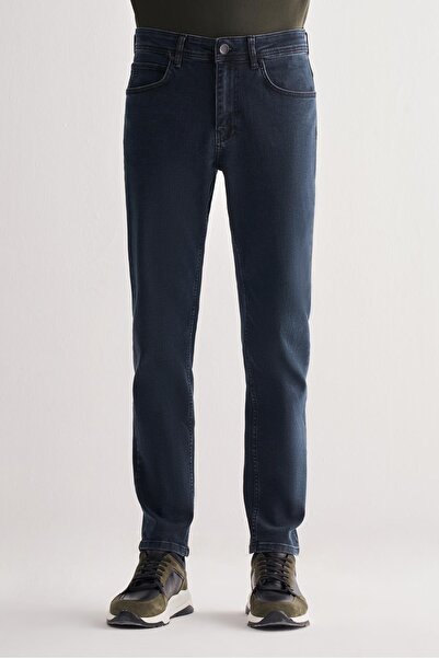 İmza Dark Navy Gabardine 5 Pocket Straight Leg Casual Slim Fit Denim Trousers 1023255153