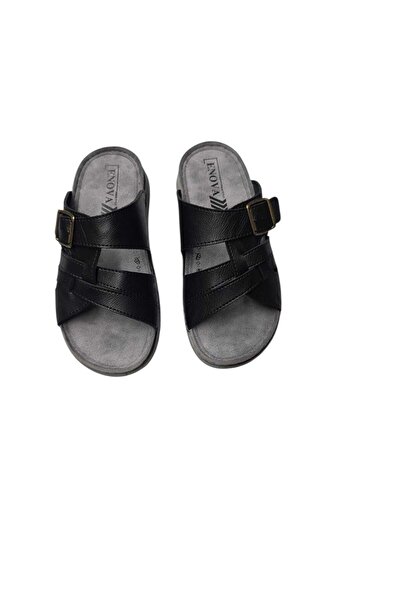 Enova Men's Orthopedic Buckle Stitched Stylish Home and Outdoor Faux Leather Men's Slippers