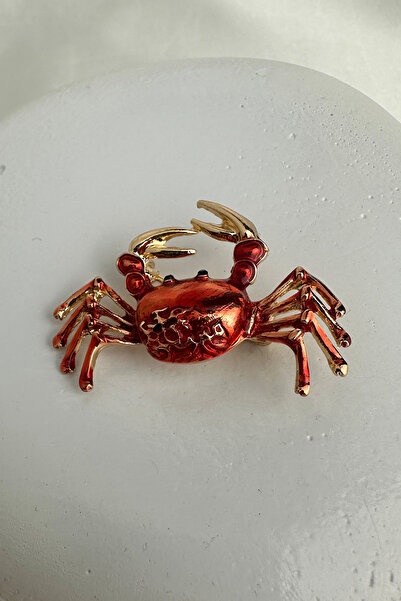 Modex Altın Rengi Kırmızı Yengeç Burcu Broş (4cm)