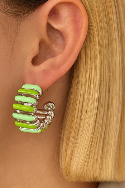 TAKIŞTIR Gümüş Ve Yeşil Renk 14K Altın Kaplama TX Küpe (Çift)