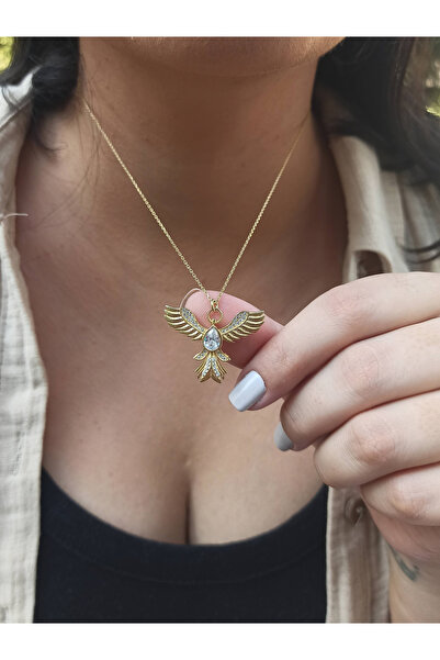 TREND Anka Kuşu Kolye, Gümüş Taşlı Kuş Kolye , Altın Uçan Kuş Kadın Kolye