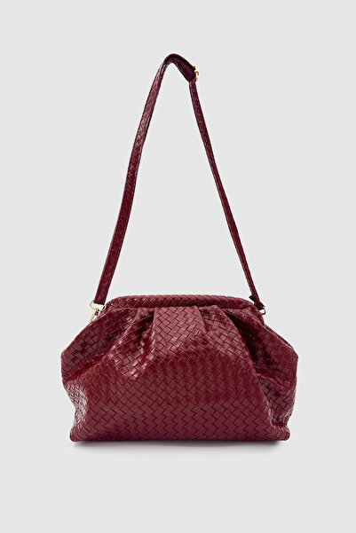 Wuclo حقيبة يد أرفيا بنمط محبوك وحزام متقاطع قابل للتعديل باللون الأحمر الداكن