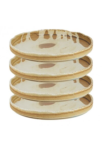 Culinaro Set 4 farfurii intinsa portelan cu margine inaltata FUJI, D28xh3cm, bej