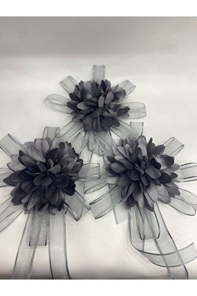 GÜRLEK TEKSTİL Gri Gelin Bohçası Için Çiçek Motifli 3 Adet Bej Bohça Çiçeği (...