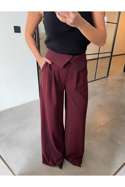 BB Bensu Buyruk بالازو بيل ديتايلي باللون العنابي