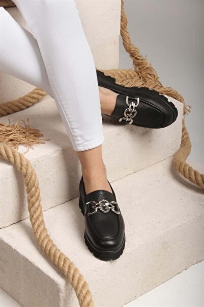 Majensia 141209 Tokalı Loafer Hakiki Deri Siyah Flotur