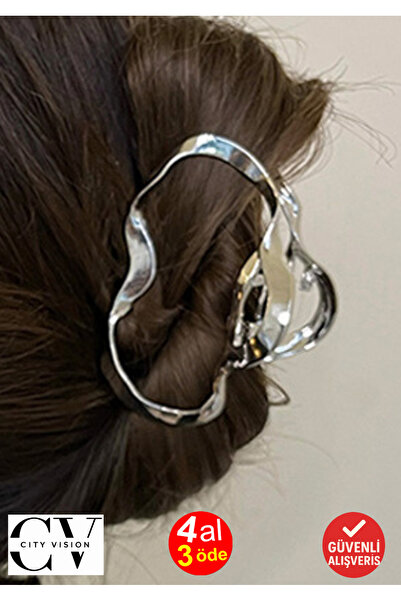 cityvision Gümüş Renk Metal Elips Model Mandal Saç Tokası 7 cm