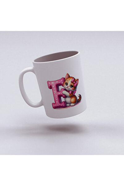 Kupa كوب بحرف F، كوب بتصميم قطة وردية لطيفة، هدية للصديق أو العائلة من البورسلين