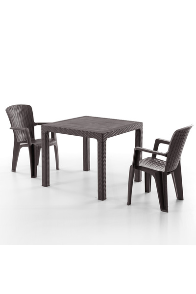 Evdemo Side 2 Kişilik Rattan Masa Sandalye Takımı Kahve