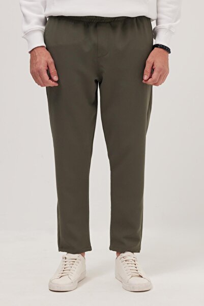 Tudors Men's Regular Fit Elastic Waist Lace-Up Jogger Khaki Pants Relaxed Fit Side Pockets